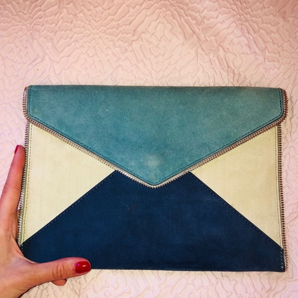 REBECCA MINKOFF BLUE SUEDE CLUTCH - Picture 1 of 7